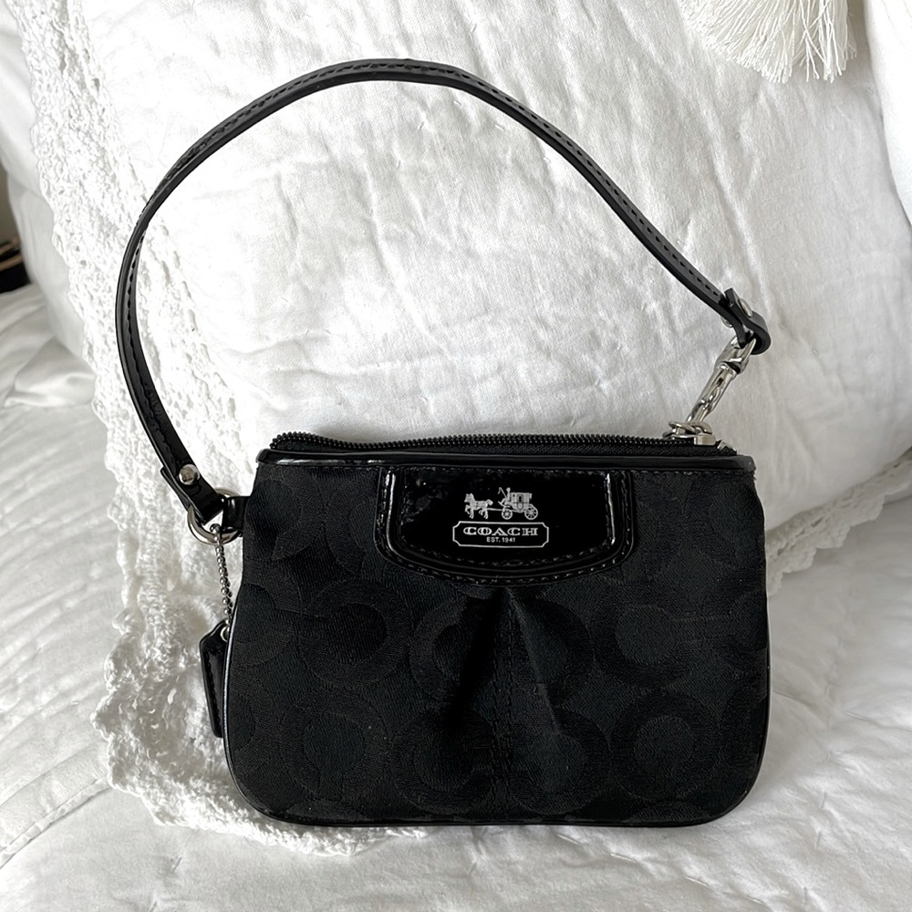 Coach Madison Sateen Leather Trim Op Art Wristlet